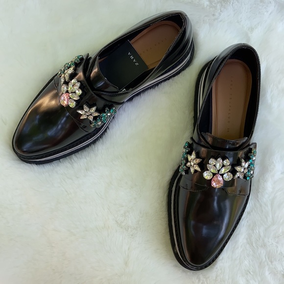 New Zara Trafaluc Bejeweled Platform black Shoes - Picture 9 of 14